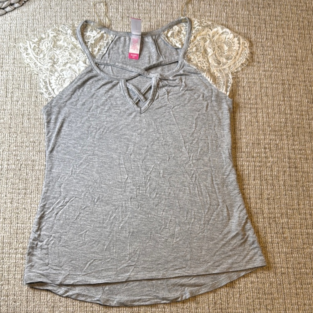 Gray Lace Sleeve Juniors Top XS